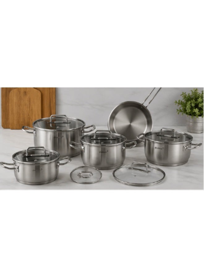 Drobina Pots Set 9 Pieces Turkish  Matte Stainless Steel Glass Lids18/10 - Image 3