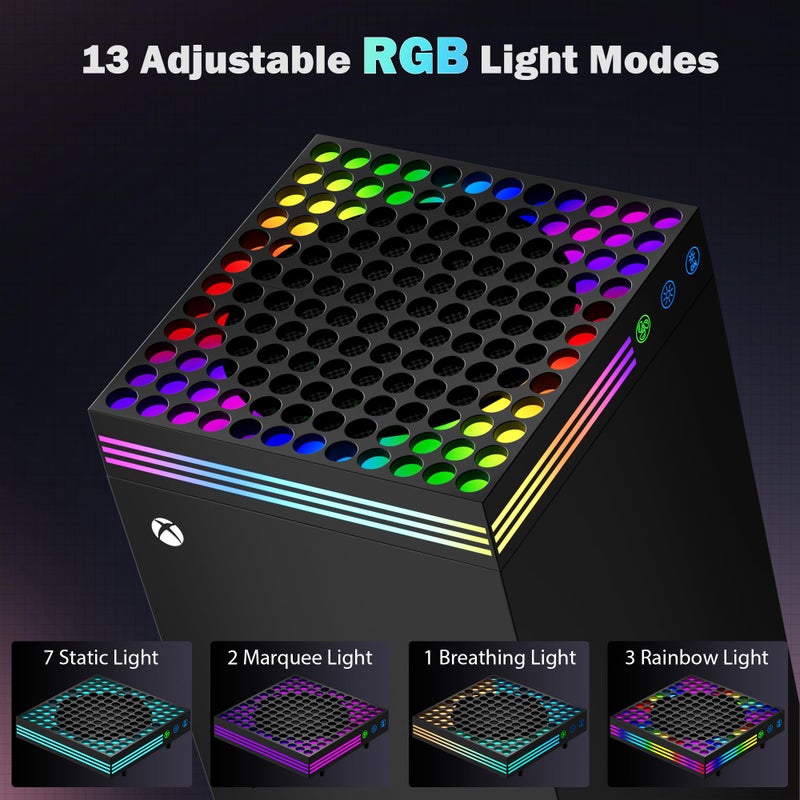 ZAONOOL مروحة تبريد RGB لجهاز Xbox Series X مع فلتر غبار و 3 حوامل للتحكم وسماعات الرأس، نظام تبريد ZAONOOL مع 13 وضع إضاءة LED، مروحة تبريد سريعة عالية السرعة مضادة للغبار لجهاز Xbox X الملحقات - Image 4