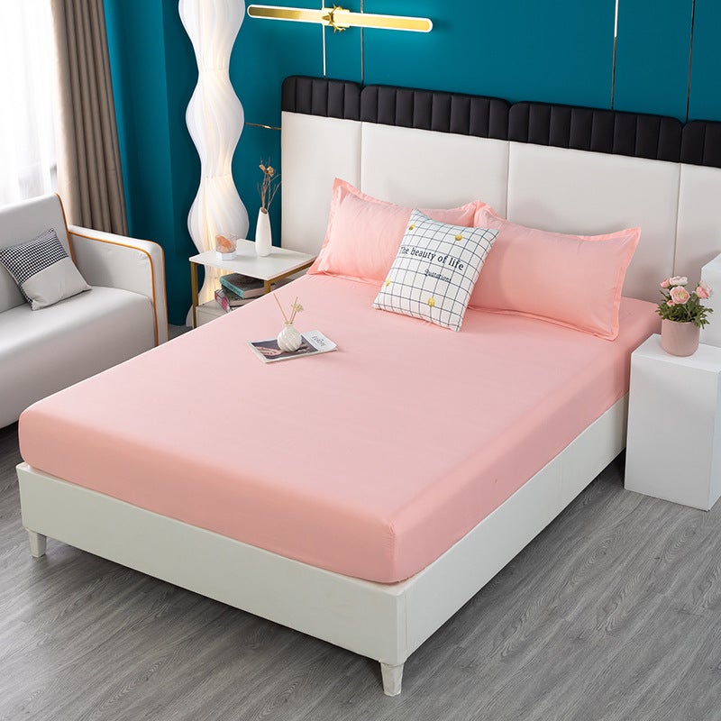Solid Color Bedspread Elastic Fitted Bed Skirt Set Pink Jade 