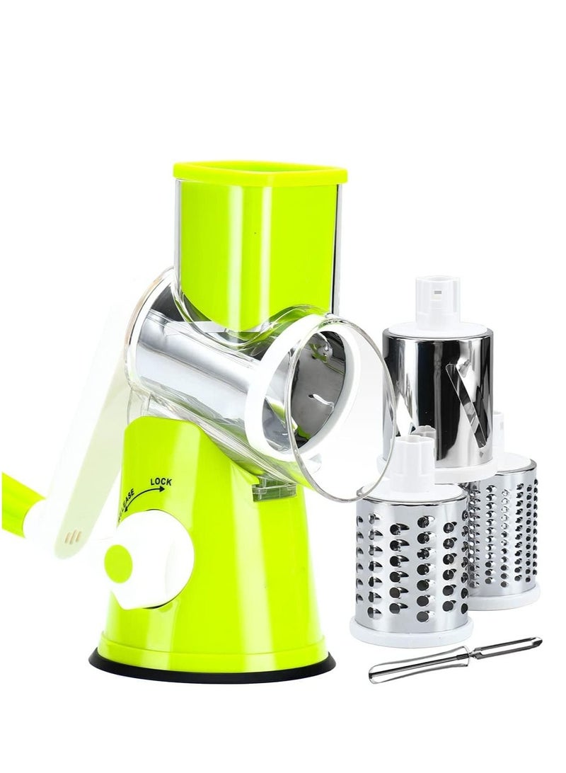 Roman Gifts مبشرة جبن يدوية دوارة - قاطع خضار ومبشرة ومطحنة مكسرات مع مقشرة من الفولاذ المقاوم للصدأ (أخضر) - Image 1