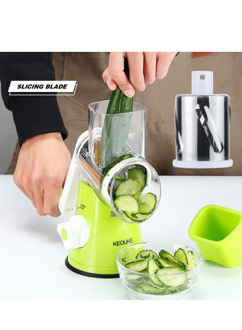 Roman Gifts مبشرة جبن يدوية دوارة - قاطع خضار ومبشرة ومطحنة مكسرات مع مقشرة من الفولاذ المقاوم للصدأ (أخضر) - Image 4