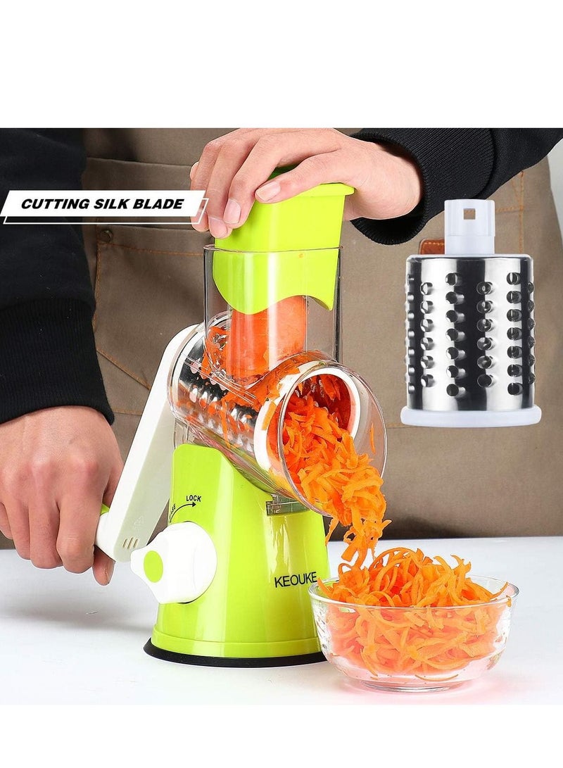 Roman Gifts مبشرة جبن يدوية دوارة - قاطع خضار ومبشرة ومطحنة مكسرات مع مقشرة من الفولاذ المقاوم للصدأ (أخضر) - Image 2