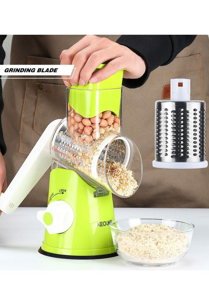 Roman Gifts مبشرة جبن يدوية دوارة - قاطع خضار ومبشرة ومطحنة مكسرات مع مقشرة من الفولاذ المقاوم للصدأ (أخضر) - Image 3