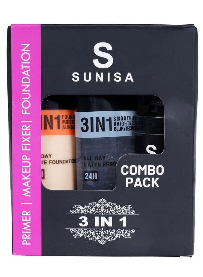 SUNISA Makeup Combo Kit 3 In 1 1Primer 1Fixer And Foundation For Women Pack Of 3 - Image 1