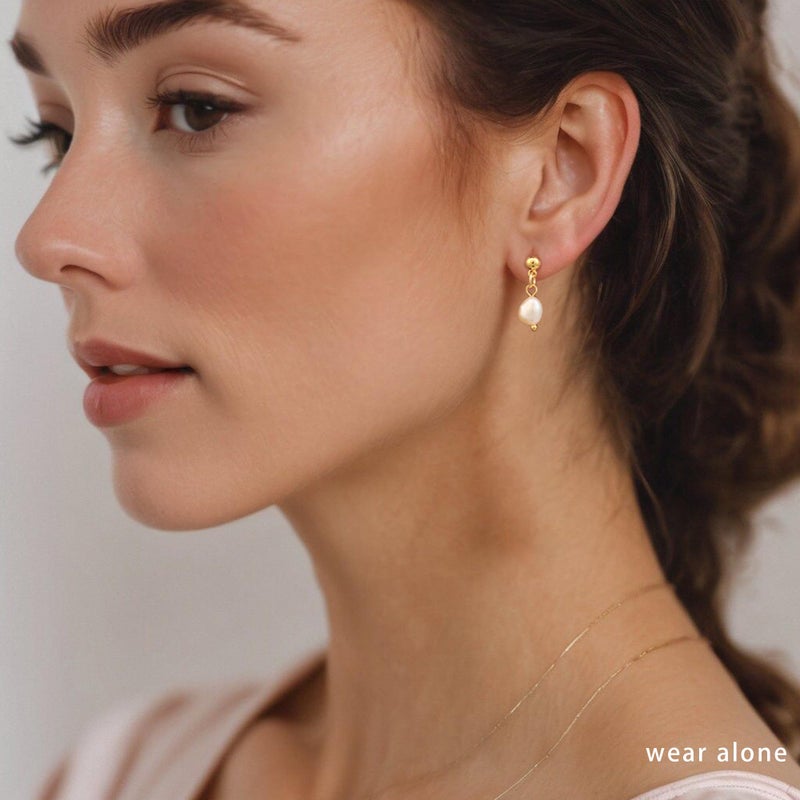 Moodear Trendy Pearl Drop Hoop Earrings for Women - Dainty 14K Gold Plated Small Dangle Baroque Pearls Stud Hoops Hypoallergenic Earring Sets for Multiple Piercing - Image 4
