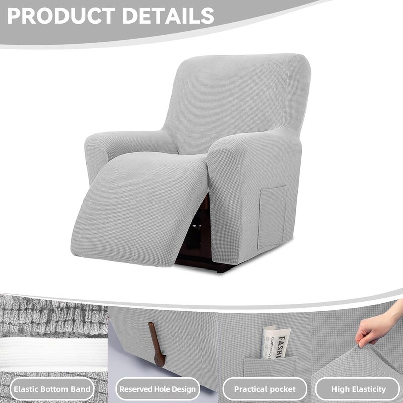 Cupuamon Recliner Chair Covers,Lazy Boy Recliner Covers Stretch Reclining Covers 1 Piece Furniture Protector with Elastic Bottom for Dog,Kids-Silver - Image 4