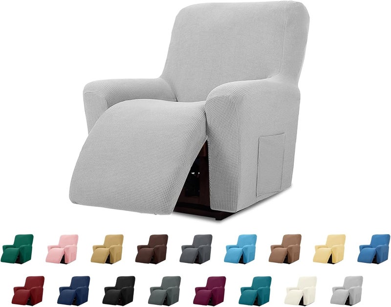 Cupuamon Recliner Chair Covers,Lazy Boy Recliner Covers Stretch Reclining Covers 1 Piece Furniture Protector with Elastic Bottom for Dog,Kids-Silver - Image 1