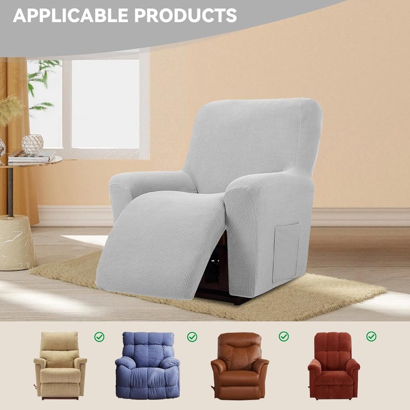 Cupuamon Recliner Chair Covers,Lazy Boy Recliner Covers Stretch Reclining Covers 1 Piece Furniture Protector with Elastic Bottom for Dog,Kids-Silver - Image 5