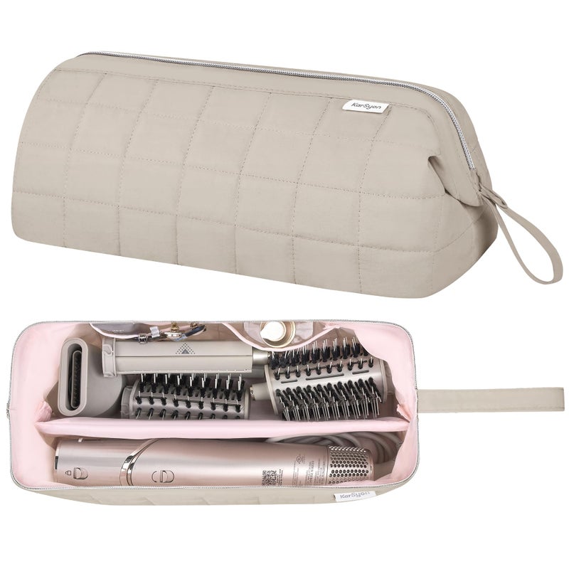 KarSyon Hair Tools Travel Bag Organizer for Dyson Airwrap Case Holder Shark Hair Dryer Flex Style Airstraight Brush Revlon Attachments Carrying Case Flat Curling Iron Bags Camel - Image 2