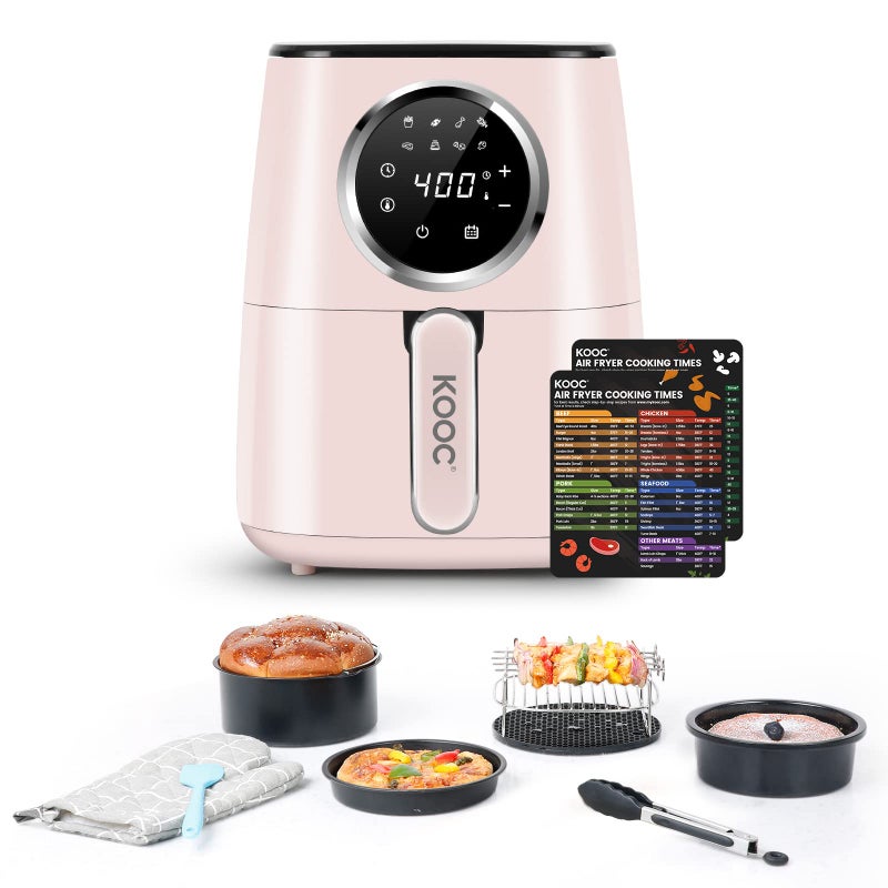 KOOC KOOC Pink Air Fryer with Accessories 45 Quart Electric Hot Oven Cooker With Cheat Sheet LED Touch Digital Screen 8 in 1 Customized TempTime Nonstick Basket Large