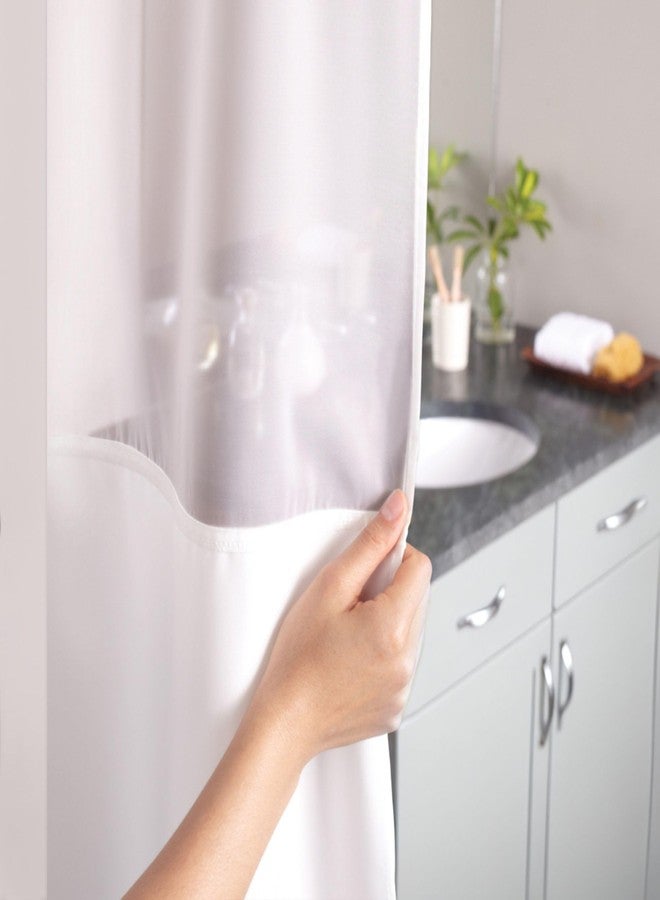 Hookless It’s A Snap! Waffle Shower Curtain, 3-in-1 Curtain Includes Fabric Shower Curtain with Sheer Top Window, Flex-On Rings & Fabric Liner with Magnets, 71” x 74”, White - Image 3