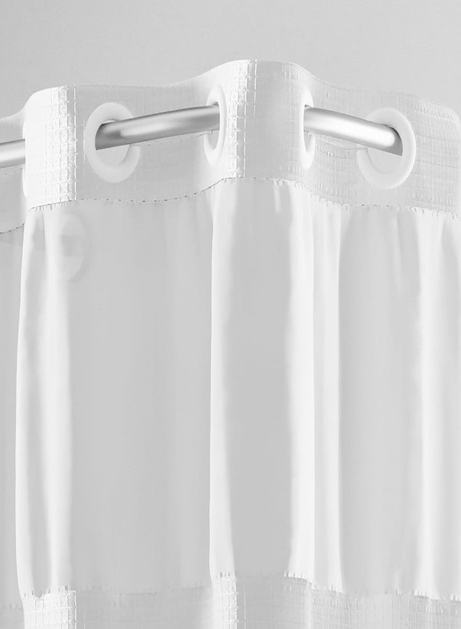 Hookless It’s A Snap! Waffle Shower Curtain, 3-in-1 Curtain Includes Fabric Shower Curtain with Sheer Top Window, Flex-On Rings & Fabric Liner with Magnets, 71” x 74”, White - Image 2