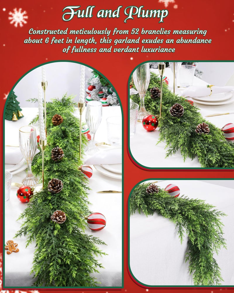 ATLIKE 72''/6ft Real Touch Cedar Garland, 6 ft Realistic Xmas Faux Cypress Garlands for Mantle Indoor Stairs Railing Fireplace Decor, 6ft Cedar Juniper Garland for Christmas Door Decorations - Image 5