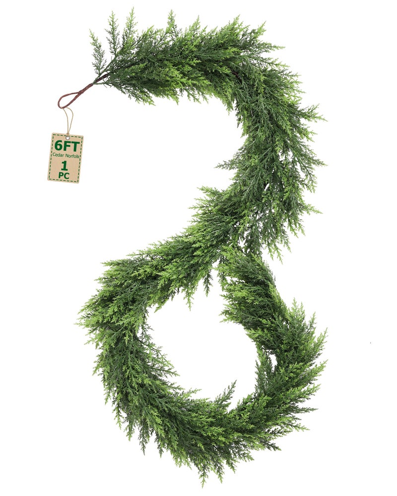 ATLIKE 72''/6ft Real Touch Cedar Garland, 6 ft Realistic Xmas Faux Cypress Garlands for Mantle Indoor Stairs Railing Fireplace Decor, 6ft Cedar Juniper Garland for Christmas Door Decorations - Image 1