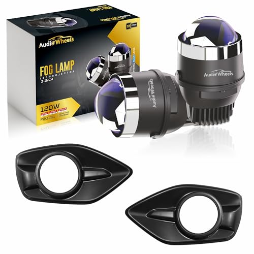 Audio Wheels 3" LED Projector Fog Lamp with Cover - 120W, Tri-Color (White/Warm/Yellow) | with Blue Tint Film | 12V/24V Fog Light for Car & Vehicle Modification | For Maruti Suzuki Swift 2024 - Image 1