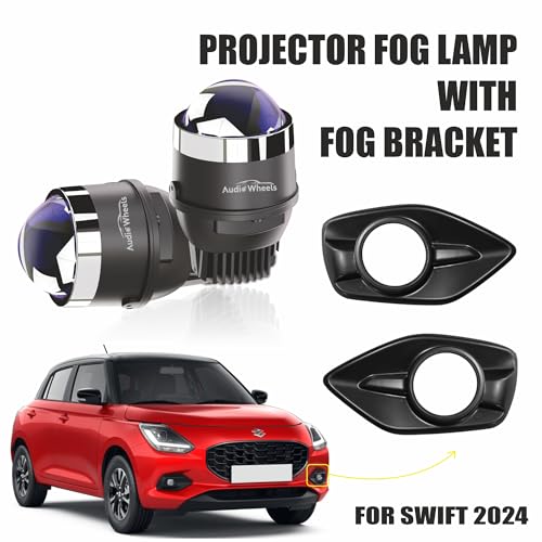 Audio Wheels 3" LED Projector Fog Lamp with Cover - 120W, Tri-Color (White/Warm/Yellow) | with Blue Tint Film | 12V/24V Fog Light for Car & Vehicle Modification | For Maruti Suzuki Swift 2024 - Image 2