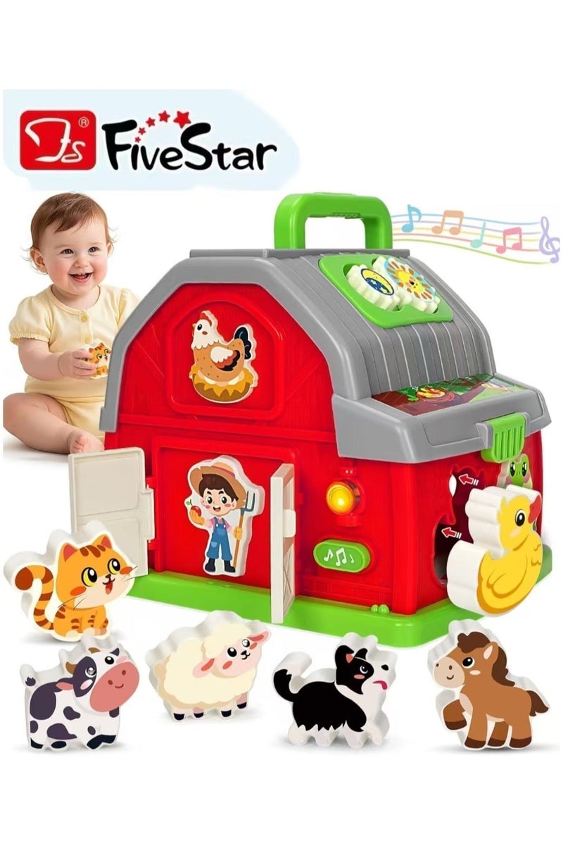 Five Star Musical Farm Animal Barn Toy with Sound & Light, Shape Sorting Fine Motor Learning Toy for 1 2 3 Year Old Gifts,Birthday Gifts for Baby Kid Toddler Age 12-18 Months. - Image 1