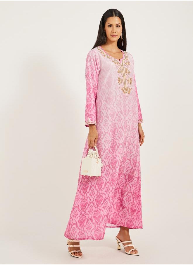 Maxim Creation Embroidered Notch Neck Printed A-Line Kaftan by Styli  - Image 1