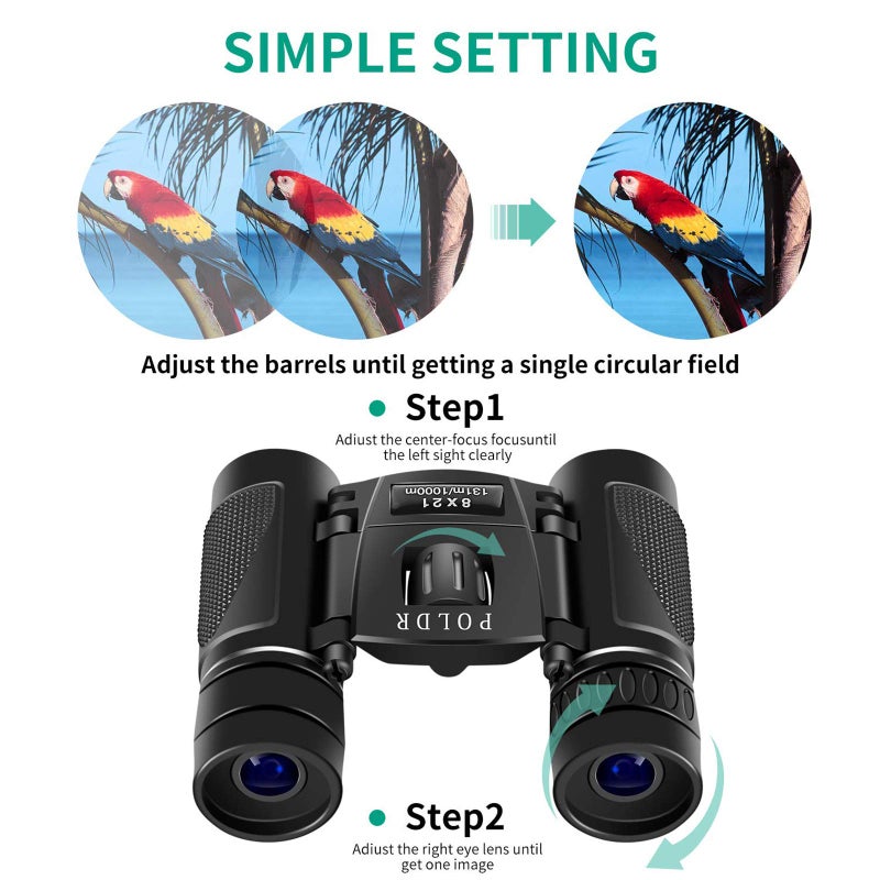 POLDR 8x21 Small Compact Lightweight Binoculars for Adults Kids Bird Watching Traveling Sightseeing.Mini Pocket Folding Binoculars for Concert Theater Opera - Image 4