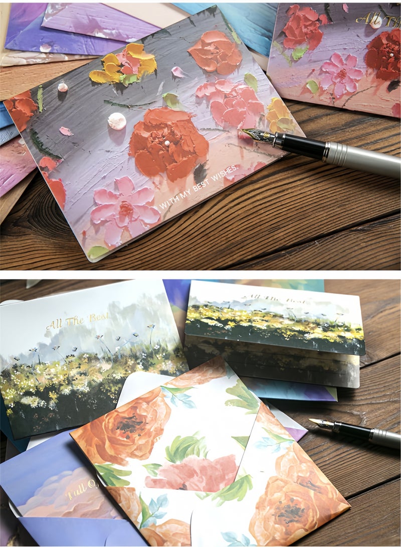 لغة بطاقات تهنئة بأسلوب اللوحة الزيتية (5 قطع)، بطاقات بريدية بأسلوب الرسم اليدوي، بطاقات تهنئة رومانسية وشفائية لأعياد الميلاد، الحفلات، التجمعات، الهدايا، وعلامات المودة (فتاة لطيفة) - Image 5