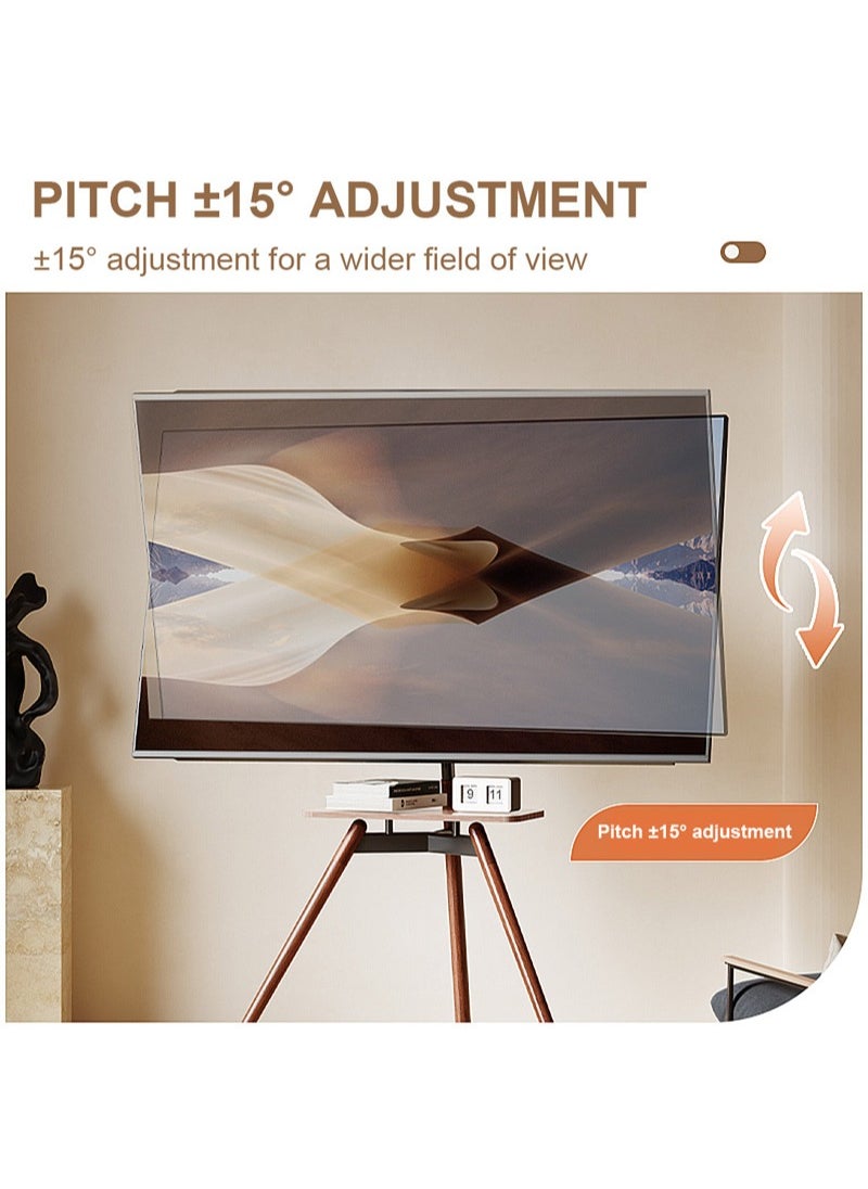 FlashHawk Tripod Floor TV Stand for 32-75 inch Screen TV, Height Adjustable, 15° Tilt Adjustable,TV Mount with Wooden Tray Cable Management, VESA 600*400 MM, Load-bearing 45 KG - Black  - Image 5