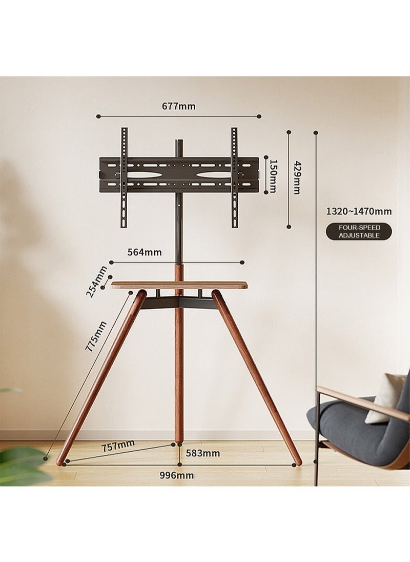 FlashHawk Tripod Floor TV Stand for 32-75 inch Screen TV, Height Adjustable, 15° Tilt Adjustable,TV Mount with Wooden Tray Cable Management, VESA 600*400 MM, Load-bearing 45 KG - Black  - Image 2