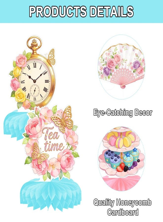 CYUXING 12Pcs Floral Tea Party Decorations - Honeycomb Ball Centerpieces for Tables | Vintage Elegant Teapot, Clock & Fan Designs | Easy Setup Cardboard Decor for Bridal Shower Party Favors - Image 3