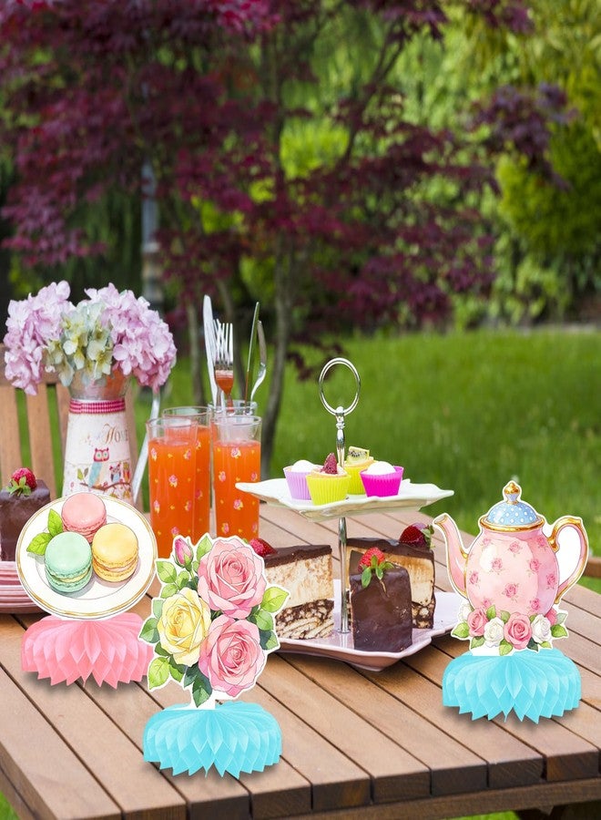 CYUXING 12Pcs Floral Tea Party Decorations - Honeycomb Ball Centerpieces for Tables | Vintage Elegant Teapot, Clock & Fan Designs | Easy Setup Cardboard Decor for Bridal Shower Party Favors - Image 5