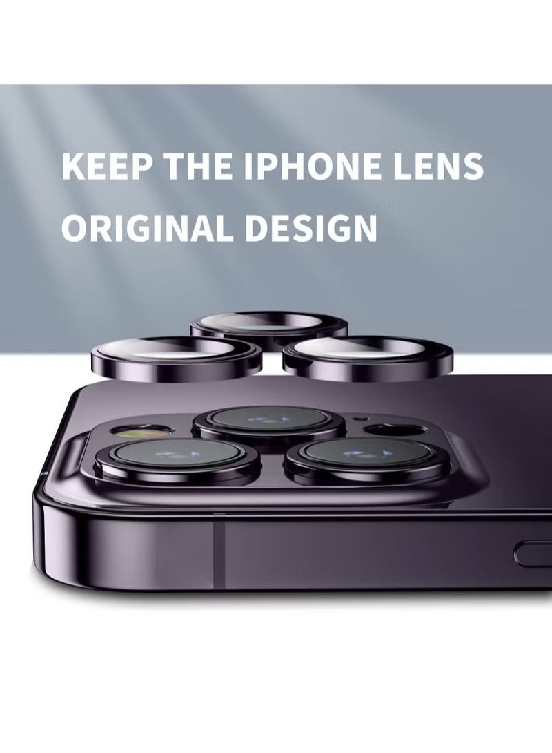 for iPhone 14 Pro/iPhone 14 Pro Max Camera Lens Protector, [Keep Lens Original Design] Anti-Scratch 9H Tempered Glass Camera Cover Screen Protector Metal Ring Accessories - Deep Purple - Image 4