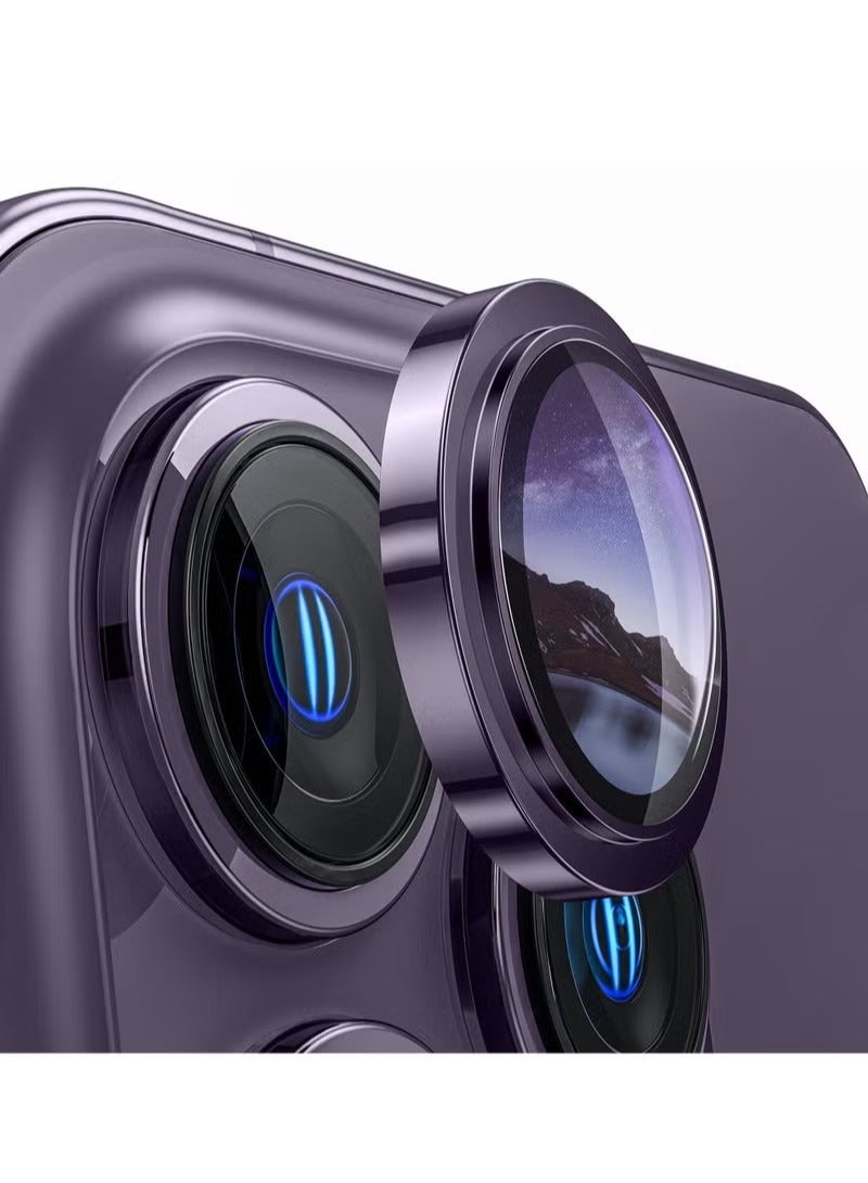 for iPhone 14 Pro/iPhone 14 Pro Max Camera Lens Protector, [Keep Lens Original Design] Anti-Scratch 9H Tempered Glass Camera Cover Screen Protector Metal Ring Accessories - Deep Purple - Image 1
