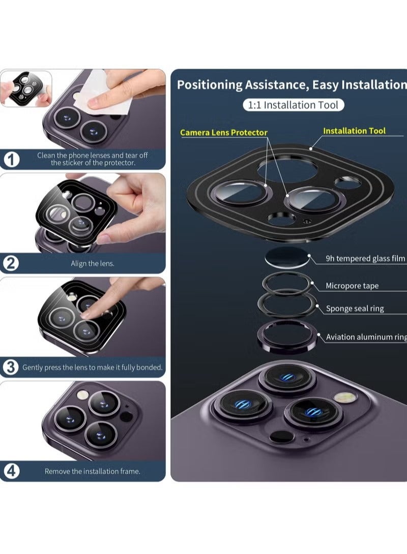 for iPhone 14 Pro/iPhone 14 Pro Max Camera Lens Protector, [Keep Lens Original Design] Anti-Scratch 9H Tempered Glass Camera Cover Screen Protector Metal Ring Accessories - Deep Purple - Image 2