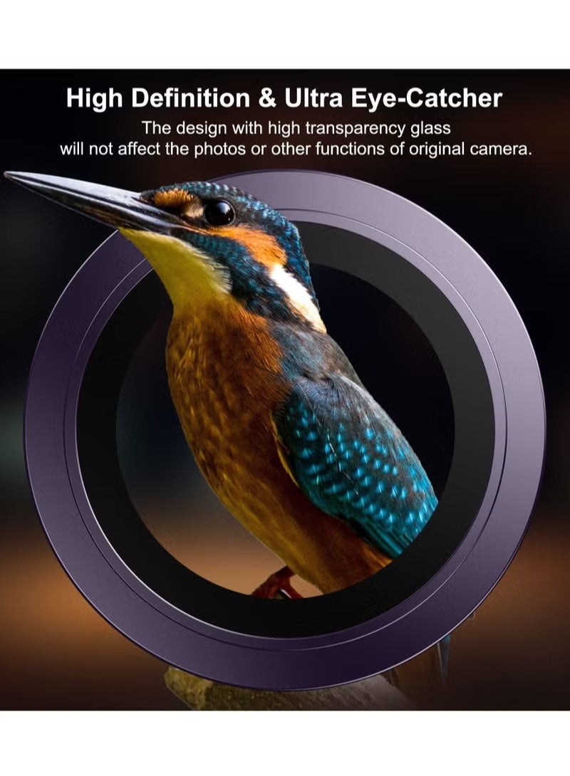 for iPhone 14 Pro/iPhone 14 Pro Max Camera Lens Protector, [Keep Lens Original Design] Anti-Scratch 9H Tempered Glass Camera Cover Screen Protector Metal Ring Accessories - Deep Purple - Image 5