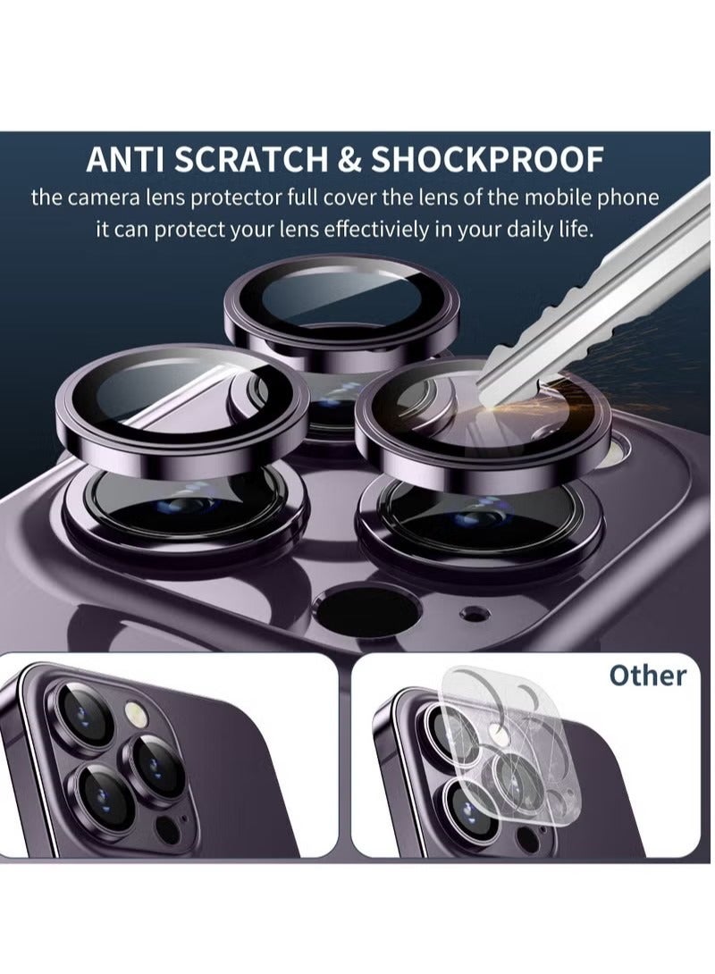for iPhone 14 Pro/iPhone 14 Pro Max Camera Lens Protector, [Keep Lens Original Design] Anti-Scratch 9H Tempered Glass Camera Cover Screen Protector Metal Ring Accessories - Deep Purple - Image 3