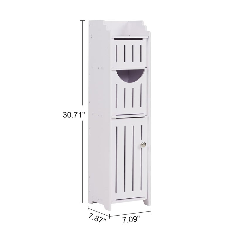 VECELO Bathroom Cabinet, Small Storage Cabinet with Toilet Paper Scroll,Corner Cabinet with Farmhouse Style Door for Bathroom Narrow Corner Space,Pearl White - Image 5