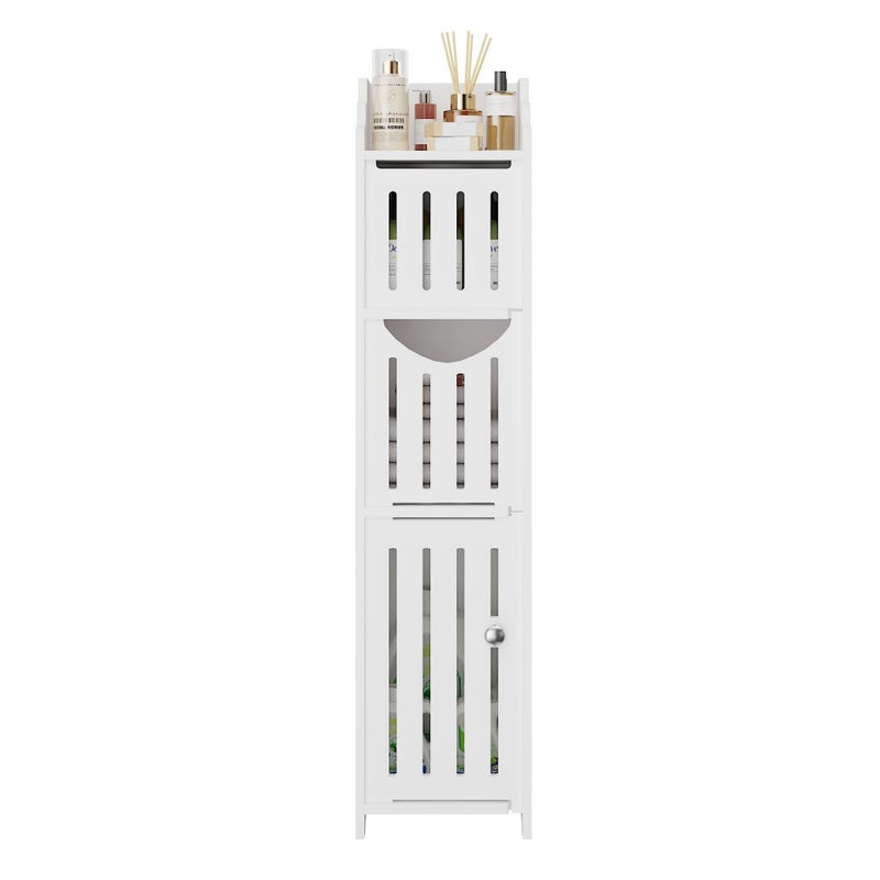 VECELO Bathroom Cabinet, Small Storage Cabinet with Toilet Paper Scroll,Corner Cabinet with Farmhouse Style Door for Bathroom Narrow Corner Space,Pearl White - Image 1