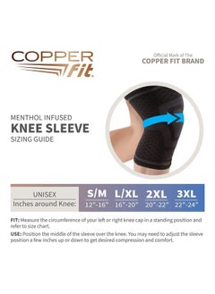 Copper Fit Unisex Adult ICE Sleeve, L/XL Knit Compression Knee Sleeve Infused with Menthol and CoQ10 for Maximum Recovery, Black, Large/X-Large US 
