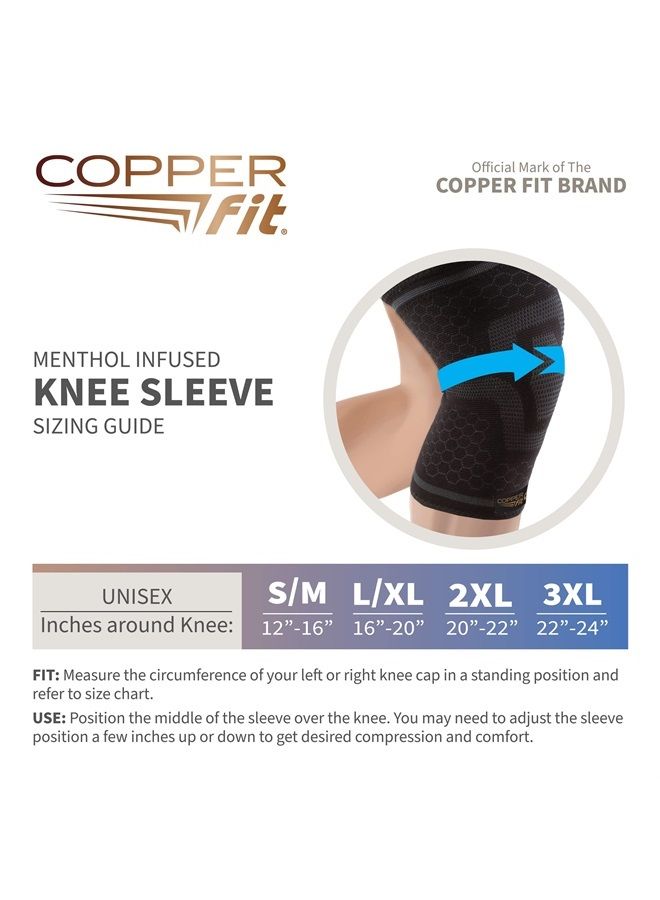 Copper Fit Unisex Adult ICE Sleeve, L/XL Knit Compression Knee Sleeve Infused with Menthol and CoQ10 for Maximum Recovery, Black, Large/X-Large US