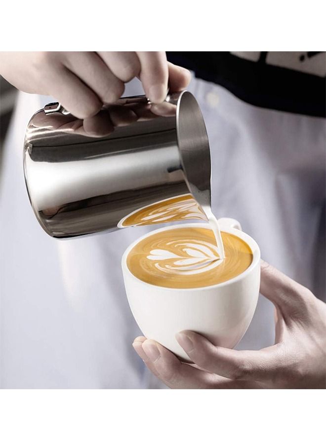 Stainless Steel Milk Frothing Pitcher 12oz 350ml, Espresso Steaming Pitcher with Tick Mark, Decorating Art Pen, Stainless Steel Milk Frother Pitcher Coffee Latte Art Cup - Image 5