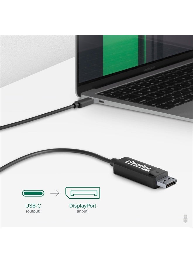 Plugable USB C to DisplayPort Cable 6 feet (1.8m), Up to 4K at 60Hz, USB C DisplayPort Cable - Compatible with Thunderbolt 4/3 and USB-C - Driverless