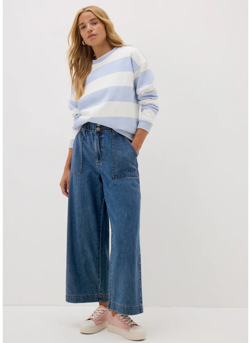 Matalan Blue Mid Wash Cropped Wide Leg Jeans