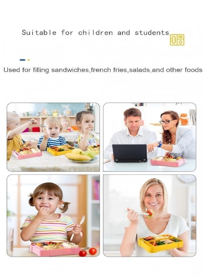 صندوق غداء بينتو للأطفال والكبار - طقم من 3 قطع مانع للتسرب مع شوكة وملعقة | آمن للاستخدام في الميكروويف وغسالة الأطباق | خالٍ من مادة BPA (مثالي للمدرسة والمكتب والسفر)، مانع للتسرب، آمن للاستخدام في الميكروويف وغسالة الأطباق والمجمد (أصفر وأزرق) - Image 4