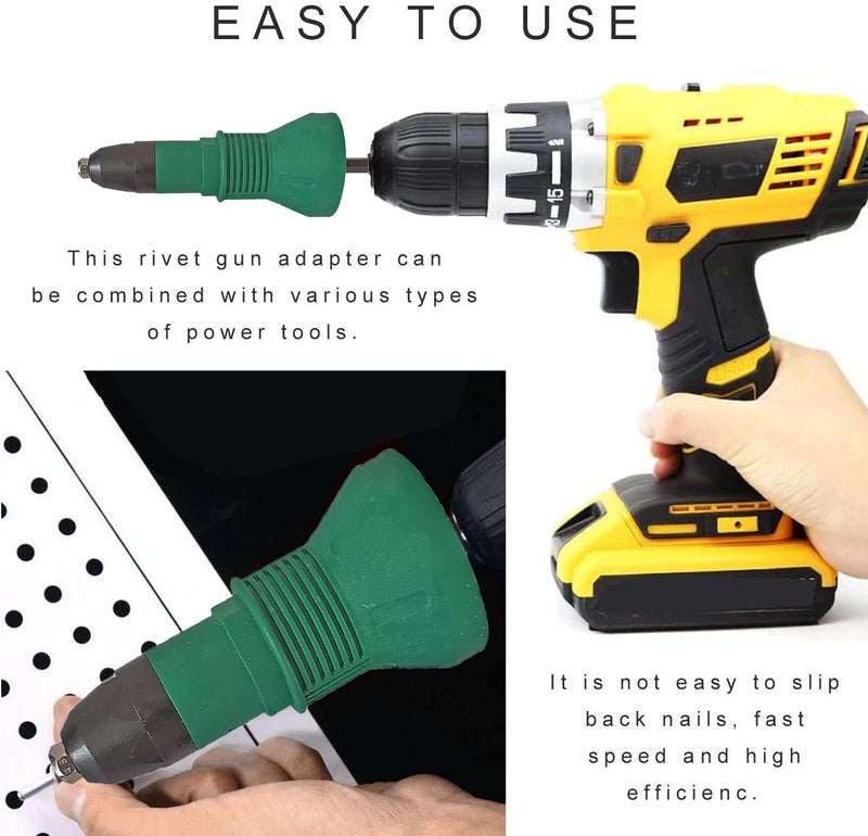 Inditrust 1pc Rivet Gun Adapter size (2.4, 3.2, 4.0, & 4.8) mm Light Duty Slow Hitting Rivet Gun with 30 Rivets (GREEN) - Image 2
