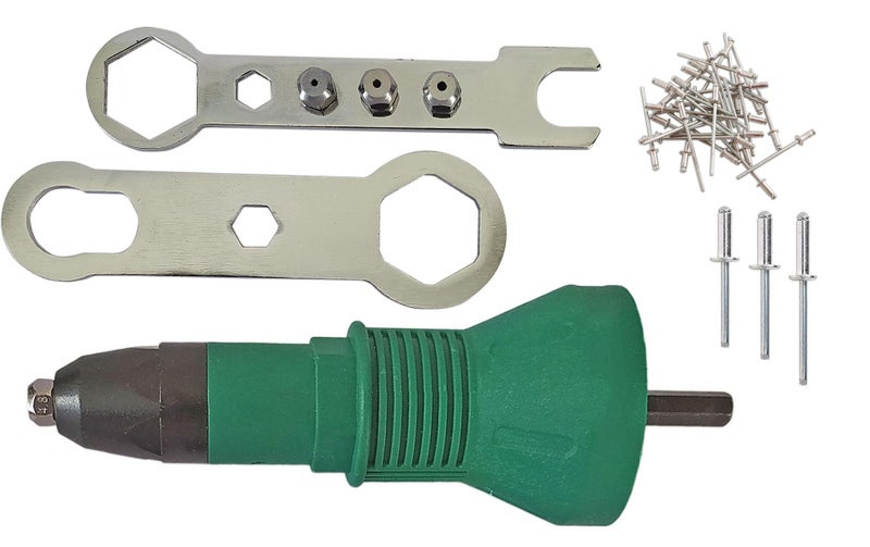 Inditrust 1pc Rivet Gun Adapter size (2.4, 3.2, 4.0, & 4.8) mm Light Duty Slow Hitting Rivet Gun with 30 Rivets (GREEN) - Image 1