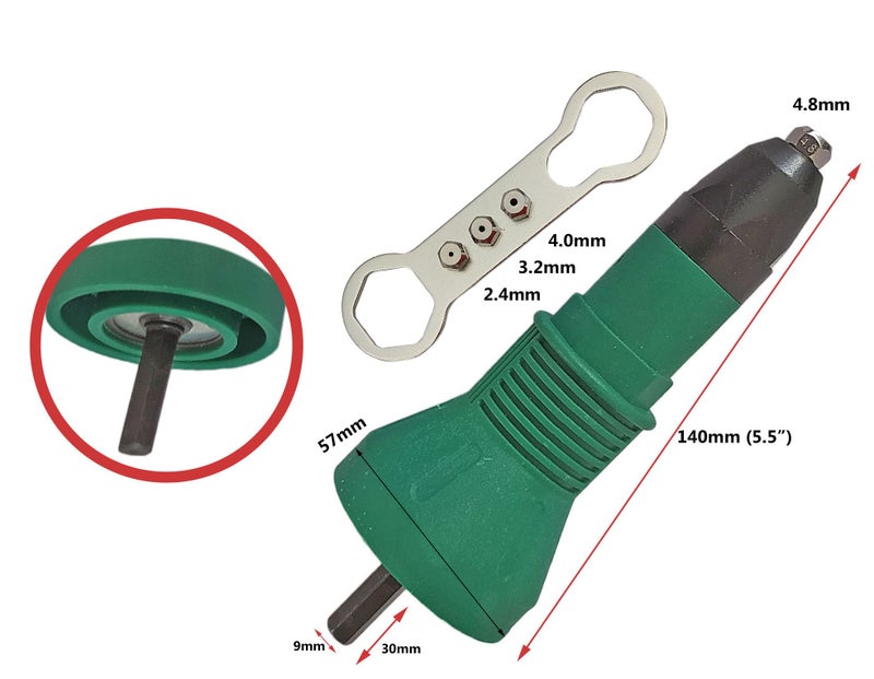 Inditrust 1pc Rivet Gun Adapter size (2.4, 3.2, 4.0, & 4.8) mm Light Duty Slow Hitting Rivet Gun with 30 Rivets (GREEN) - Image 4