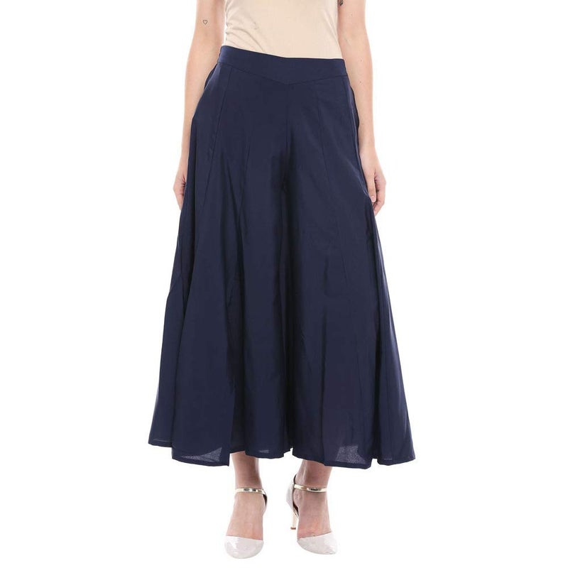 Aurelia Womens Solid Flared Palazzo Pants (Navy_Small) - Image 5