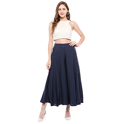 Aurelia Womens Solid Flared Palazzo Pants (Navy_Small) - Image 4