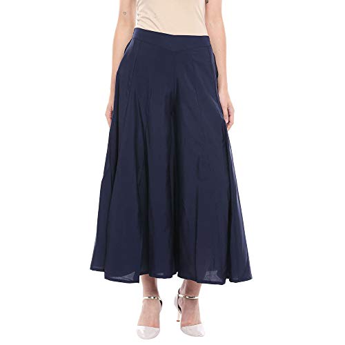 Aurelia Womens Solid Flared Palazzo Pants (Navy_Small) - Image 1