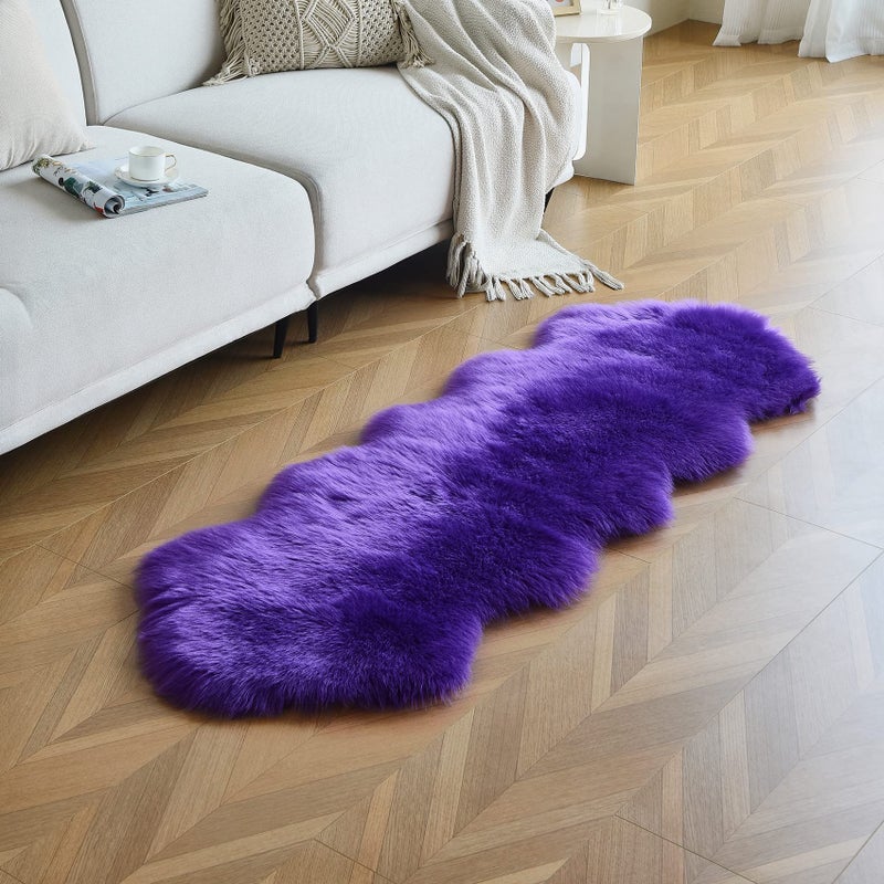 duduta Purple Faux Sheepskin Runner Rugs 2x6 ft, Fluffy Fur Sofa Couch Covers Shag Rug for Bedroom Living Room Hallway Home Decor Non Slip - Image 5