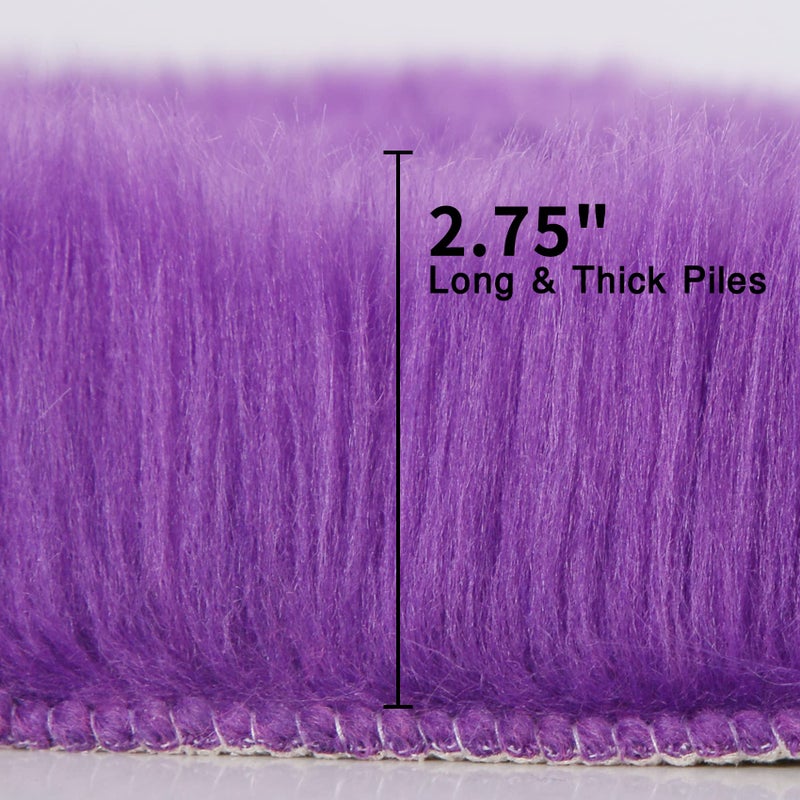 duduta Purple Faux Sheepskin Runner Rugs 2x6 ft, Fluffy Fur Sofa Couch Covers Shag Rug for Bedroom Living Room Hallway Home Decor Non Slip - Image 3
