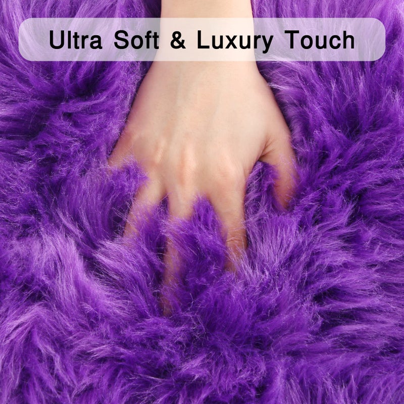 duduta Purple Faux Sheepskin Runner Rugs 2x6 ft, Fluffy Fur Sofa Couch Covers Shag Rug for Bedroom Living Room Hallway Home Decor Non Slip - Image 4